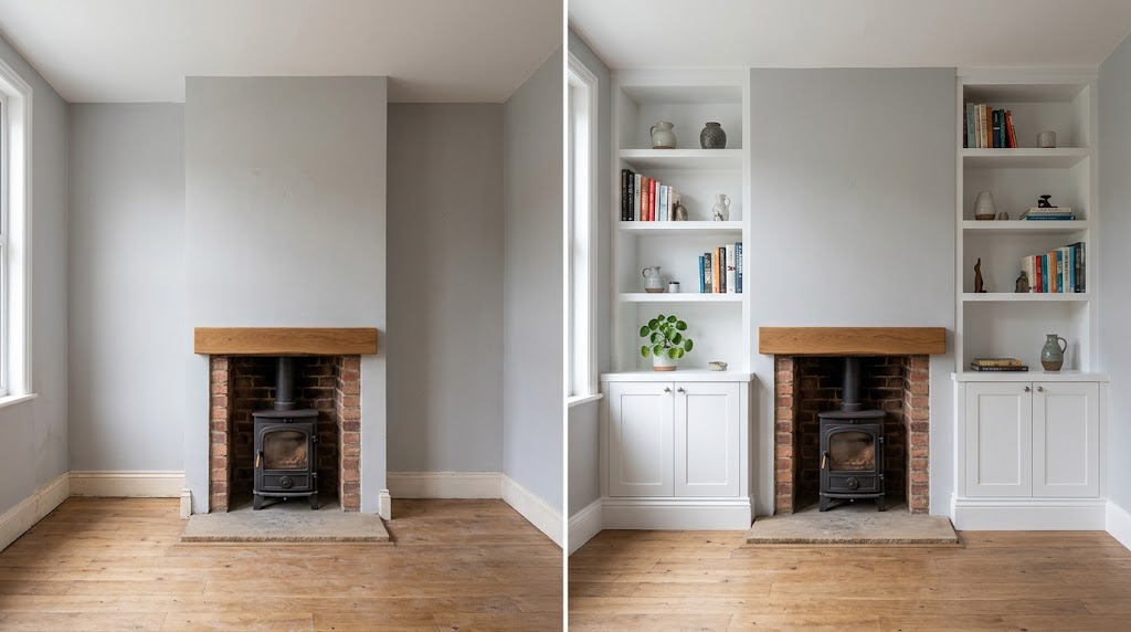 Alcove units, in the workshop and fitted