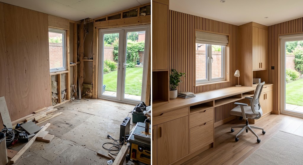 Garden office fit-out, in the workshop and fitted