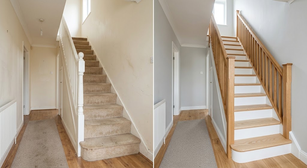 Oak staircase refurb, in the workshop and fitted