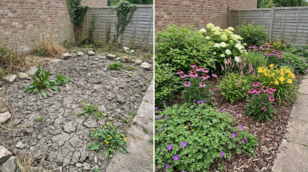 Planting scheme, before and after