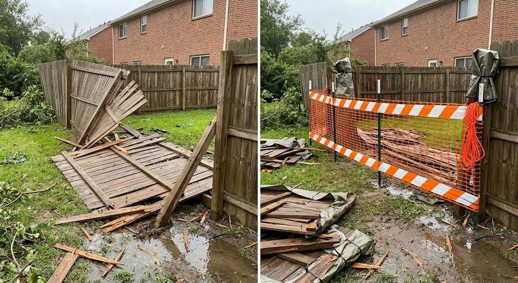 Storm fence make-safe, before and after